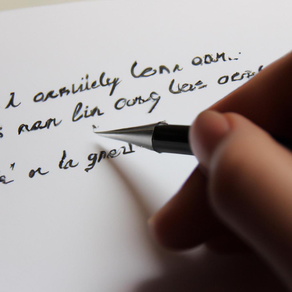 Person writing haiku with pen
