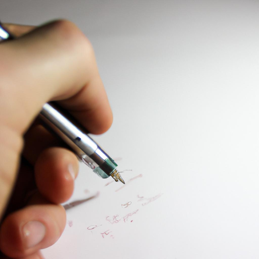 Person writing poetry with pen